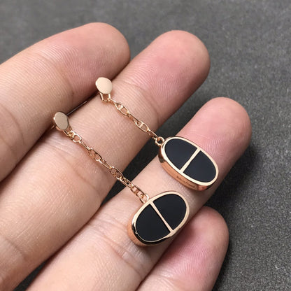 [⭐Maelin]CHAINE VERSO BLACK CERAMIC SILVER EARRINGS