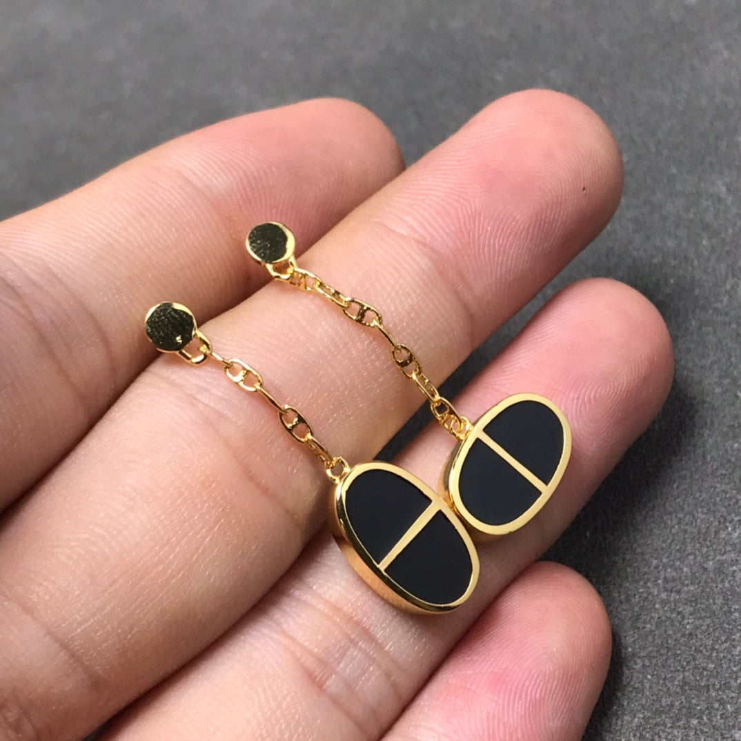 [⭐Maelin]CHAINE VERSO BLACK CERAMIC SILVER EARRINGS