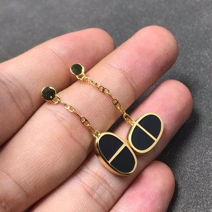 [⭐Maelin]CHAINE VERSO BLACK CERAMIC SILVER EARRINGS