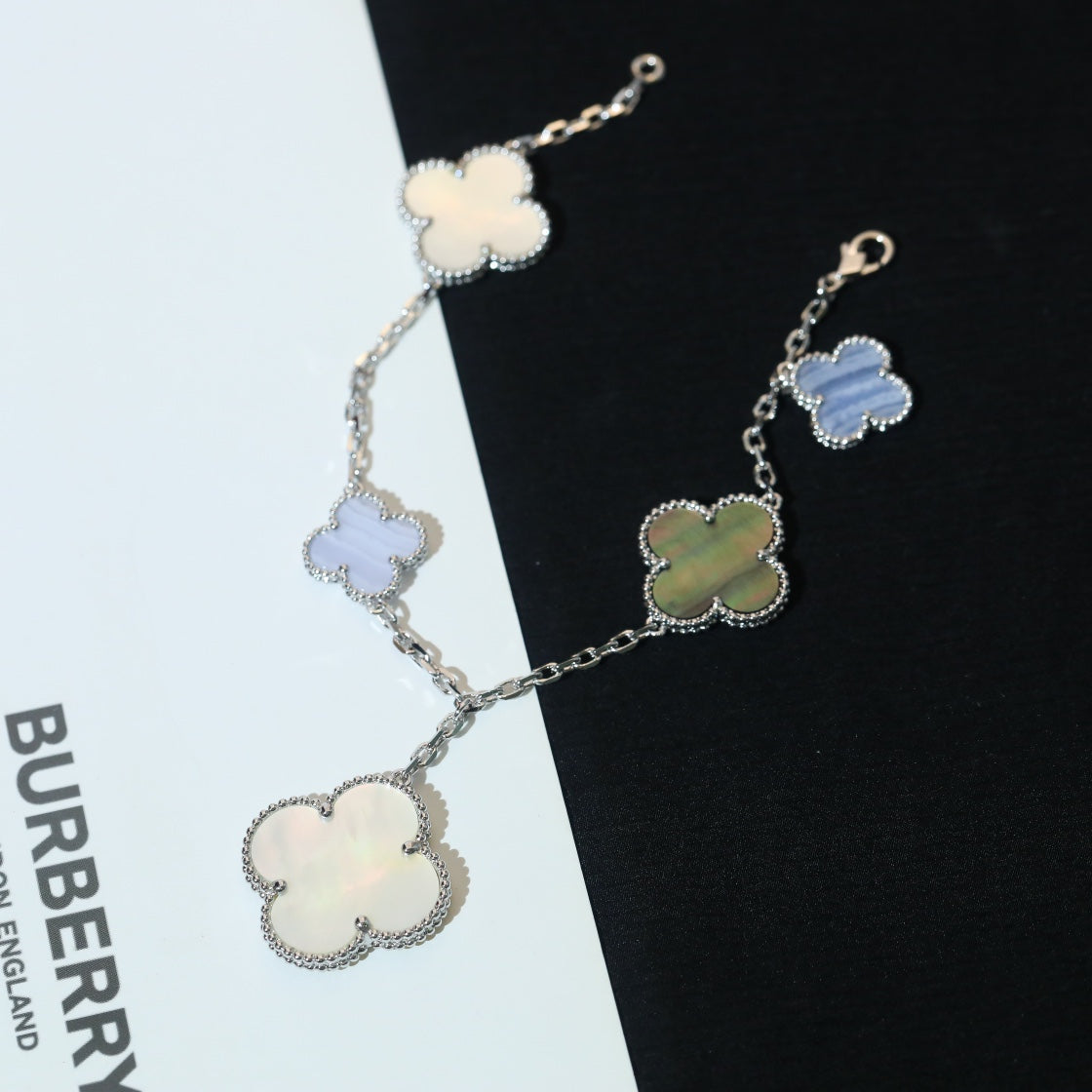 [⭐Maelin]CLOVER BRACELET 5 MOTIFS MOP CHALCEDONY SILVER