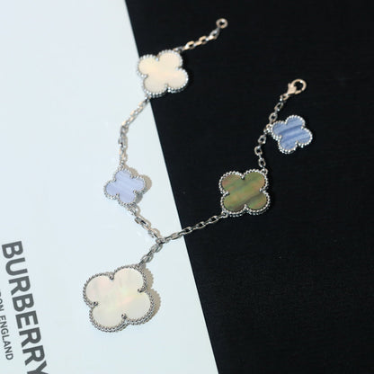 [⭐Maelin]CLOVER BRACELET 5 MOTIFS MOP CHALCEDONY SILVER
