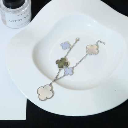 [⭐Maelin]CLOVER BRACELET 5 MOTIFS MOP CHALCEDONY SILVER