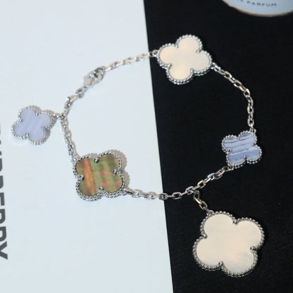 [⭐Maelin]CLOVER BRACELET 5 MOTIFS MOP CHALCEDONY SILVER