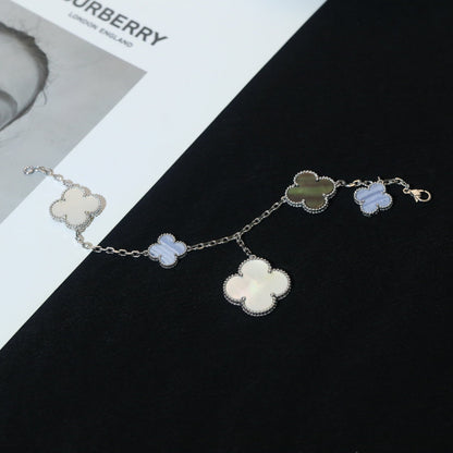 [⭐Maelin]CLOVER BRACELET 5 MOTIFS MOP CHALCEDONY SILVER