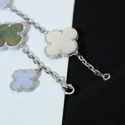 [⭐Maelin]CLOVER BRACELET 5 MOTIFS MOP CHALCEDONY SILVER
