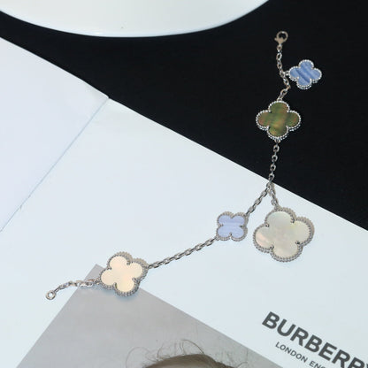 [⭐Maelin]CLOVER BRACELET 5 MOTIFS MOP CHALCEDONY SILVER