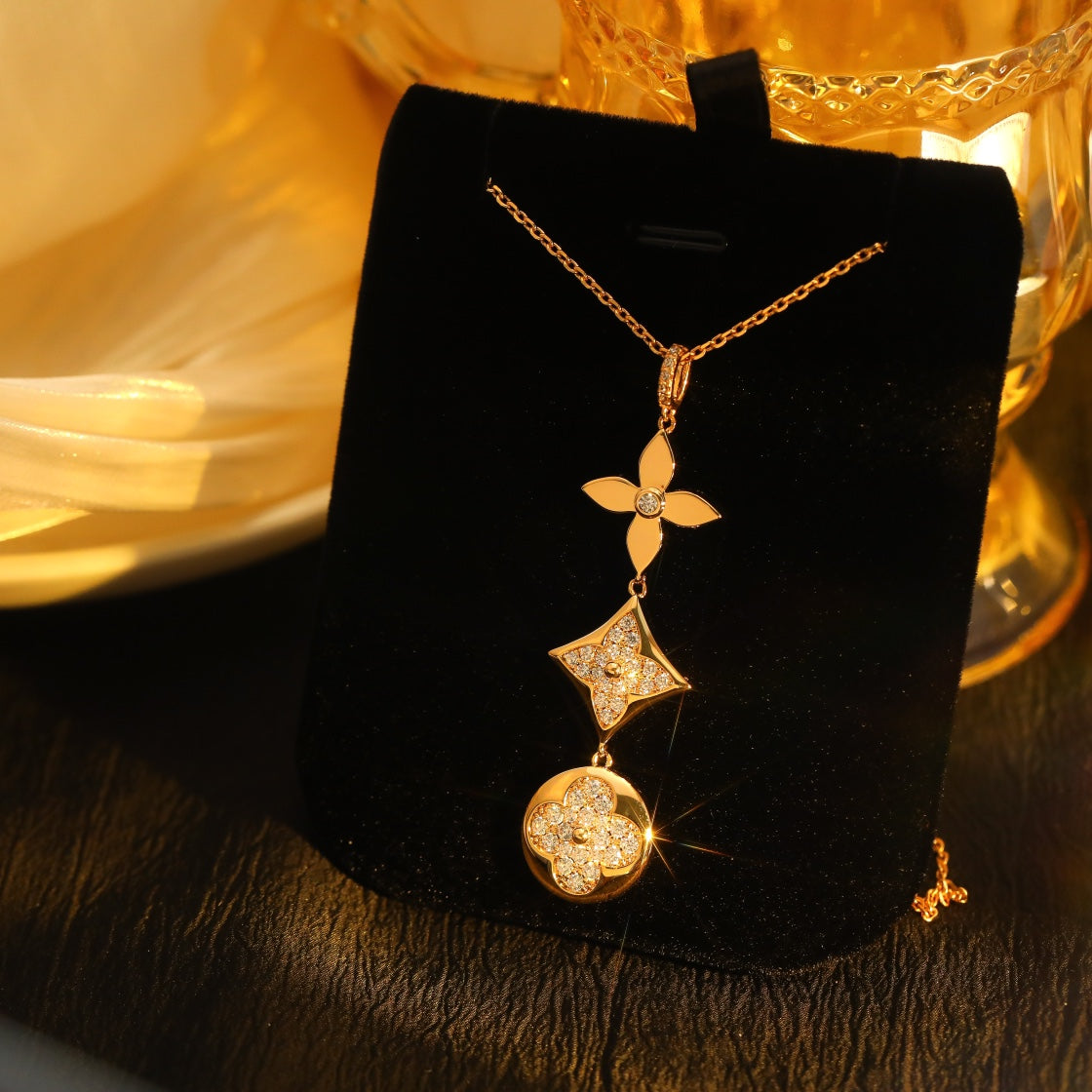 [⭐Maelin]STAR AND SUN DIAMOND PINK GOLD NECKLACE