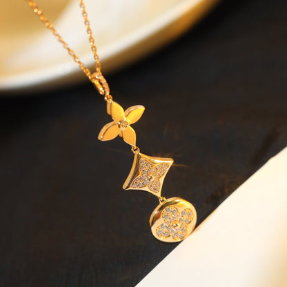 [⭐Maelin]STAR AND SUN DIAMOND PINK GOLD NECKLACE
