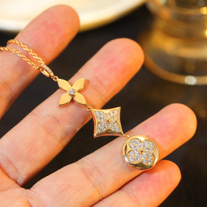 [⭐Maelin]STAR AND SUN DIAMOND PINK GOLD NECKLACE