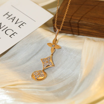 [⭐Maelin]STAR AND SUN DIAMOND PINK GOLD NECKLACE