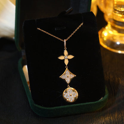 [⭐Maelin]STAR AND SUN DIAMOND PINK GOLD NECKLACE