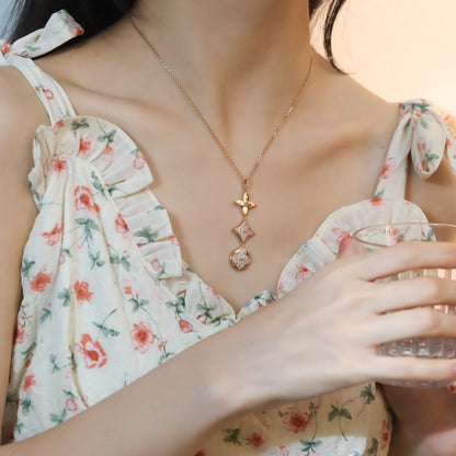 [⭐Maelin]STAR AND SUN DIAMOND PINK GOLD NECKLACE