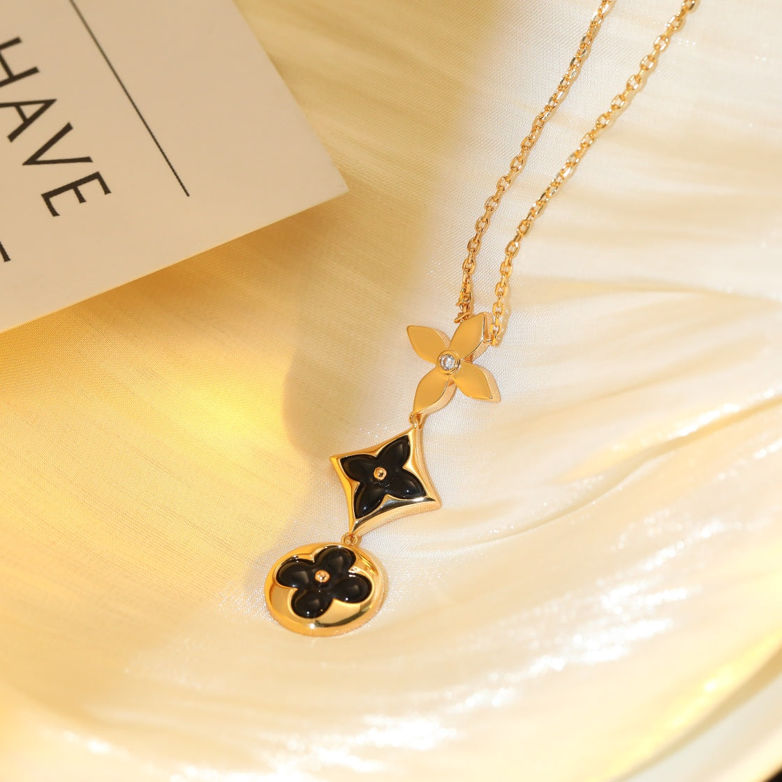 [⭐Maelin]STAR AND SUN ONYX PINK GOLD NECKLACE