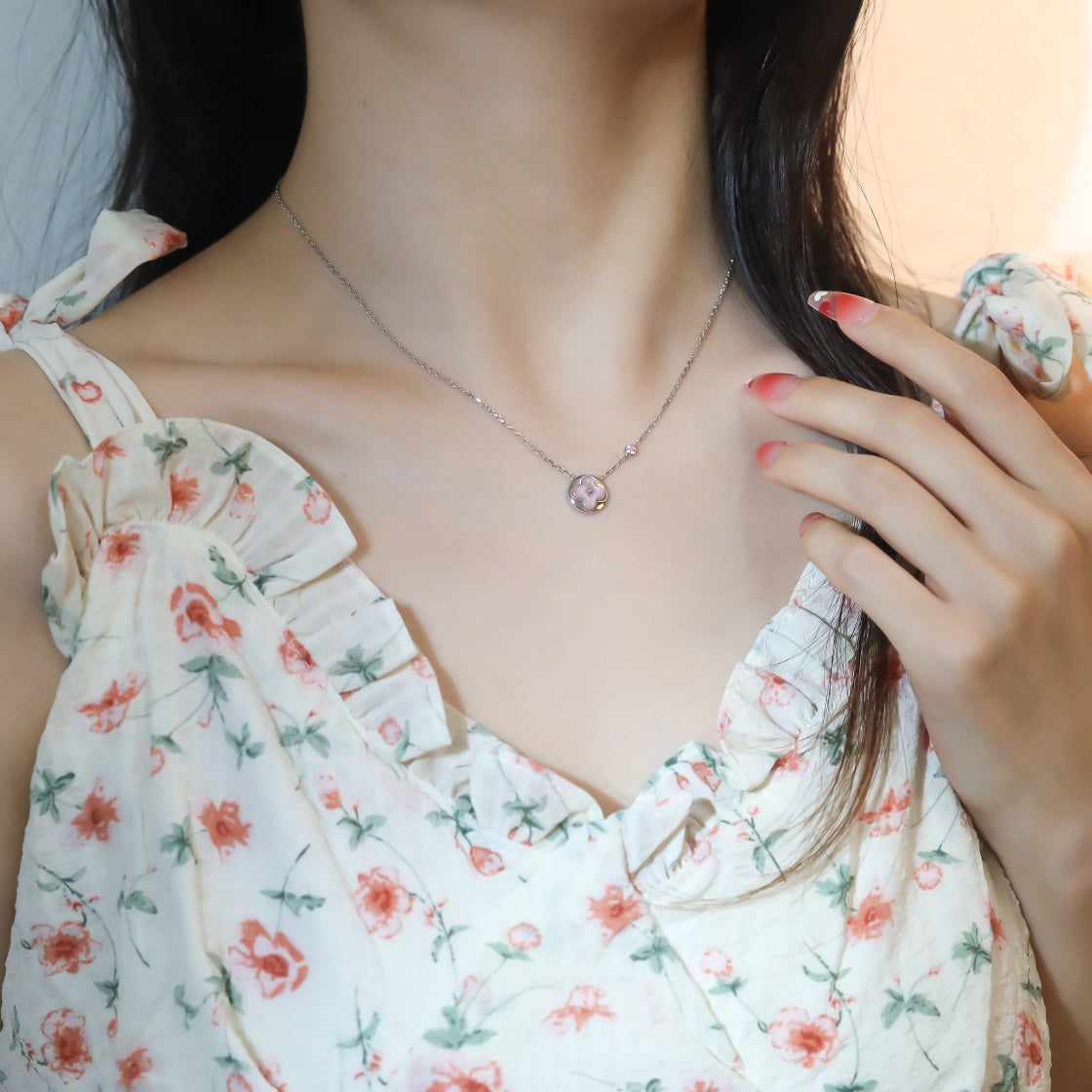 [⭐Maelin]SUN PEDANT PINK GOLD 1 DIAMOND NECKLACE