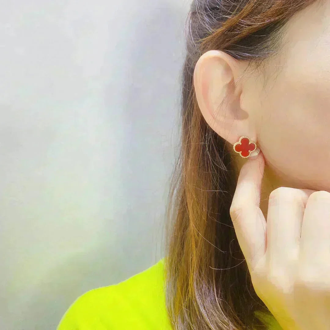 [⭐Maelin]CLOVER MEDIUM 1 MOTIFS CARNELIAN  EARRINGS