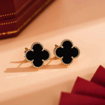 [⭐Maelin]CLOVER MEDIUM 1 MOTIFS  ONYX STUD EARRINGS