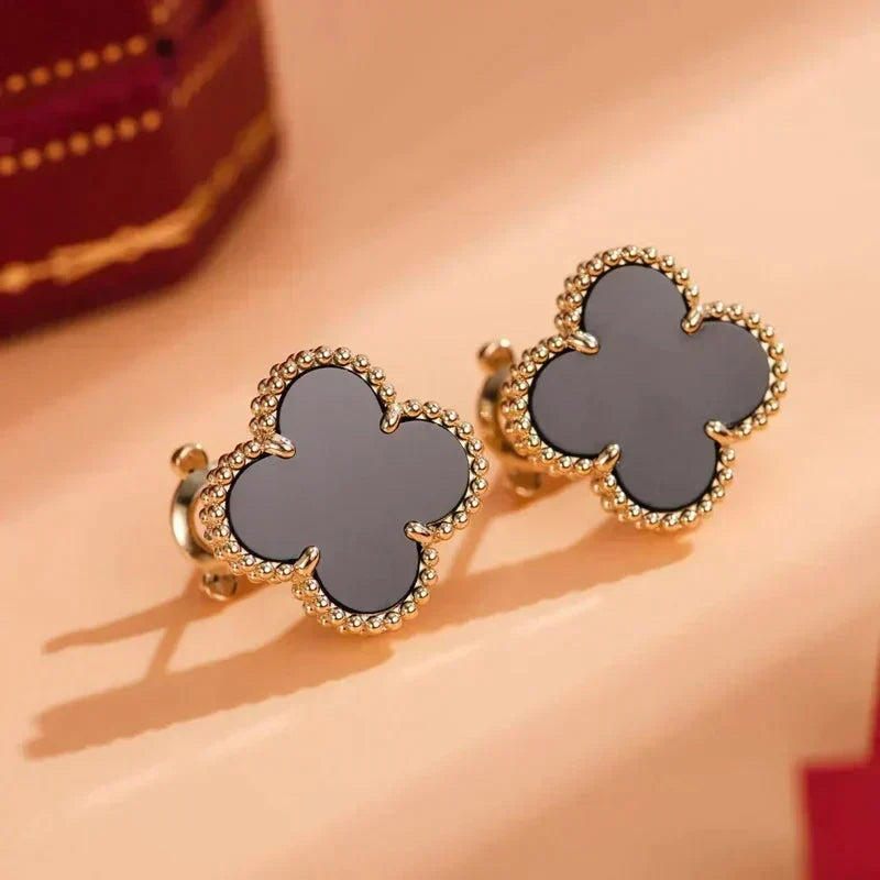 [⭐Maelin]CLOVER MEDIUM 1 MOTIFS  ONYX STUD EARRINGS