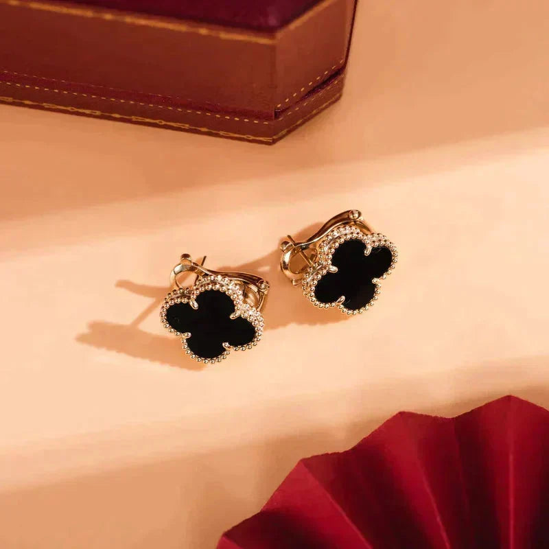 [⭐Maelin]CLOVER MEDIUM 1 MOTIFS  ONYX STUD EARRINGS