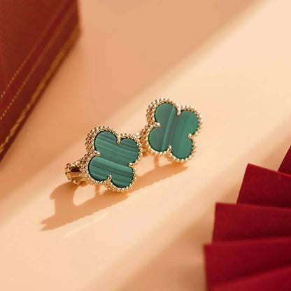 [⭐Maelin]CLOVER MEDIUM 1 MOTIFS MALACHITE  EARRINGS