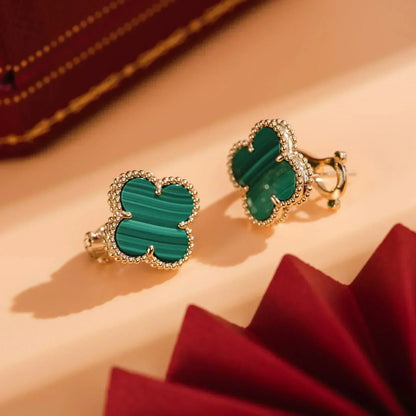[⭐Maelin]CLOVER MEDIUM 1 MOTIFS MALACHITE  EARRINGS