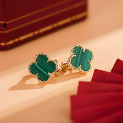 [⭐Maelin]CLOVER MEDIUM 1 MOTIFS MALACHITE  EARRINGS