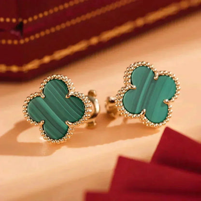 [⭐Maelin]CLOVER MEDIUM 1 MOTIFS MALACHITE  EARRINGS