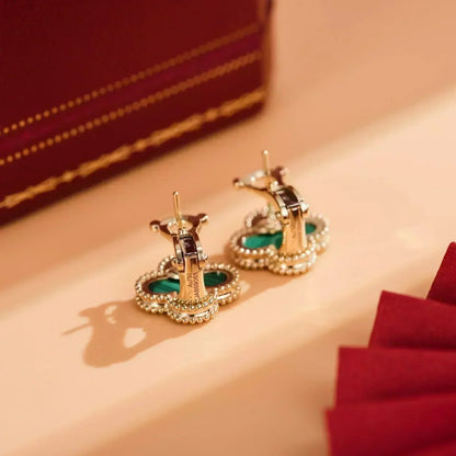 [⭐Maelin]CLOVER MEDIUM 1 MOTIFS MALACHITE  EARRINGS