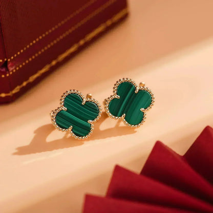 [⭐Maelin]CLOVER MEDIUM 1 MOTIFS MALACHITE  EARRINGS