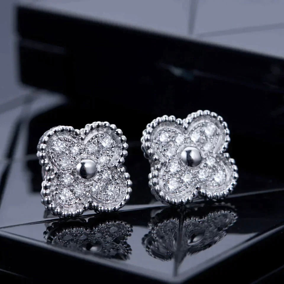 [⭐Maelin]CLOVER 1 MOTIFS DIAMOND STUD EARRINGS SILVER