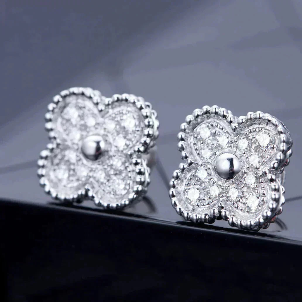 [⭐Maelin]CLOVER 1 MOTIFS DIAMOND STUD EARRINGS SILVER