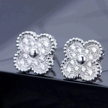 [⭐Maelin]CLOVER 1 MOTIFS DIAMOND STUD EARRINGS SILVER