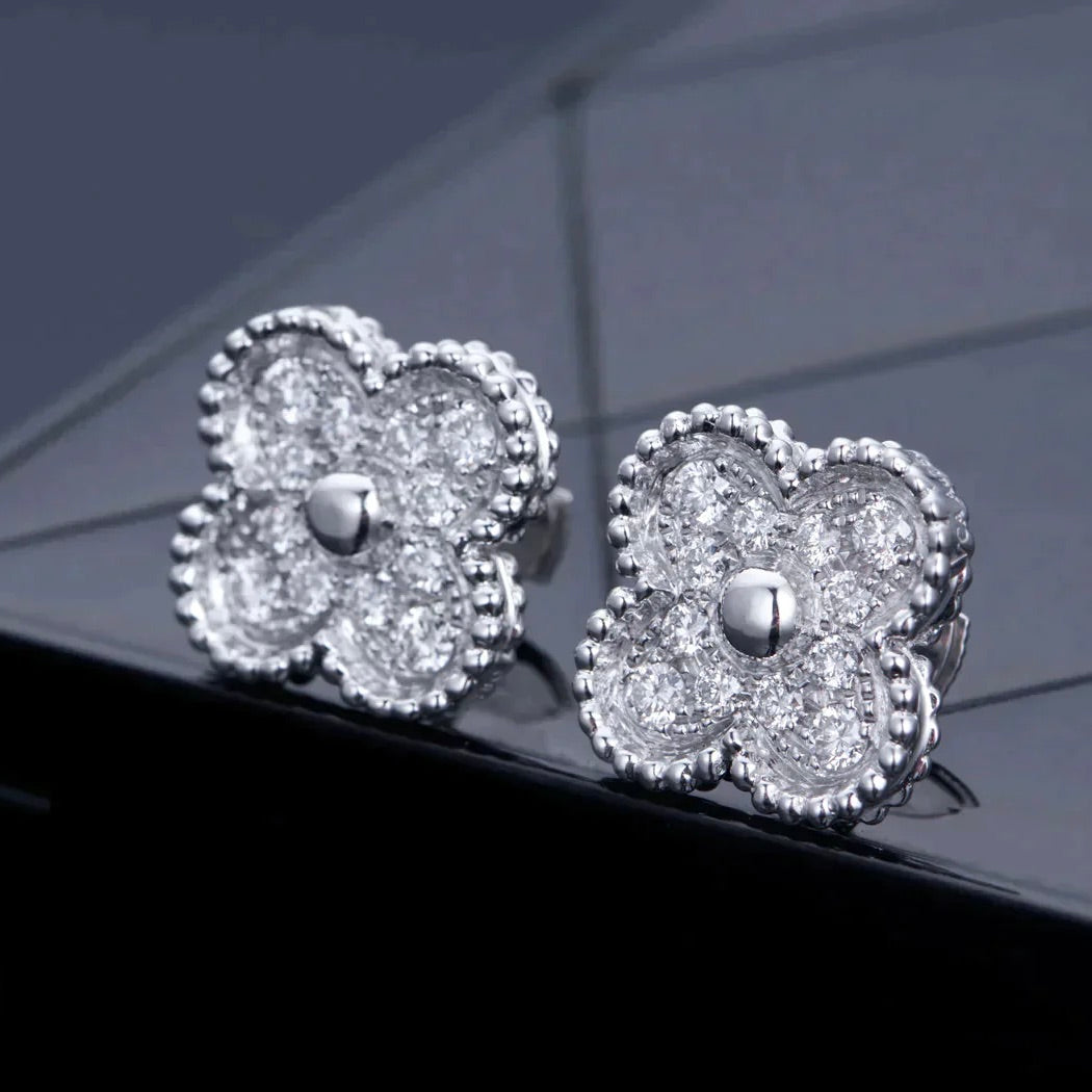 [⭐Maelin]CLOVER 1 MOTIFS DIAMOND STUD EARRINGS SILVER
