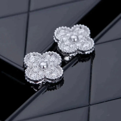 [⭐Maelin]CLOVER 1 MOTIFS DIAMOND STUD EARRINGS SILVER
