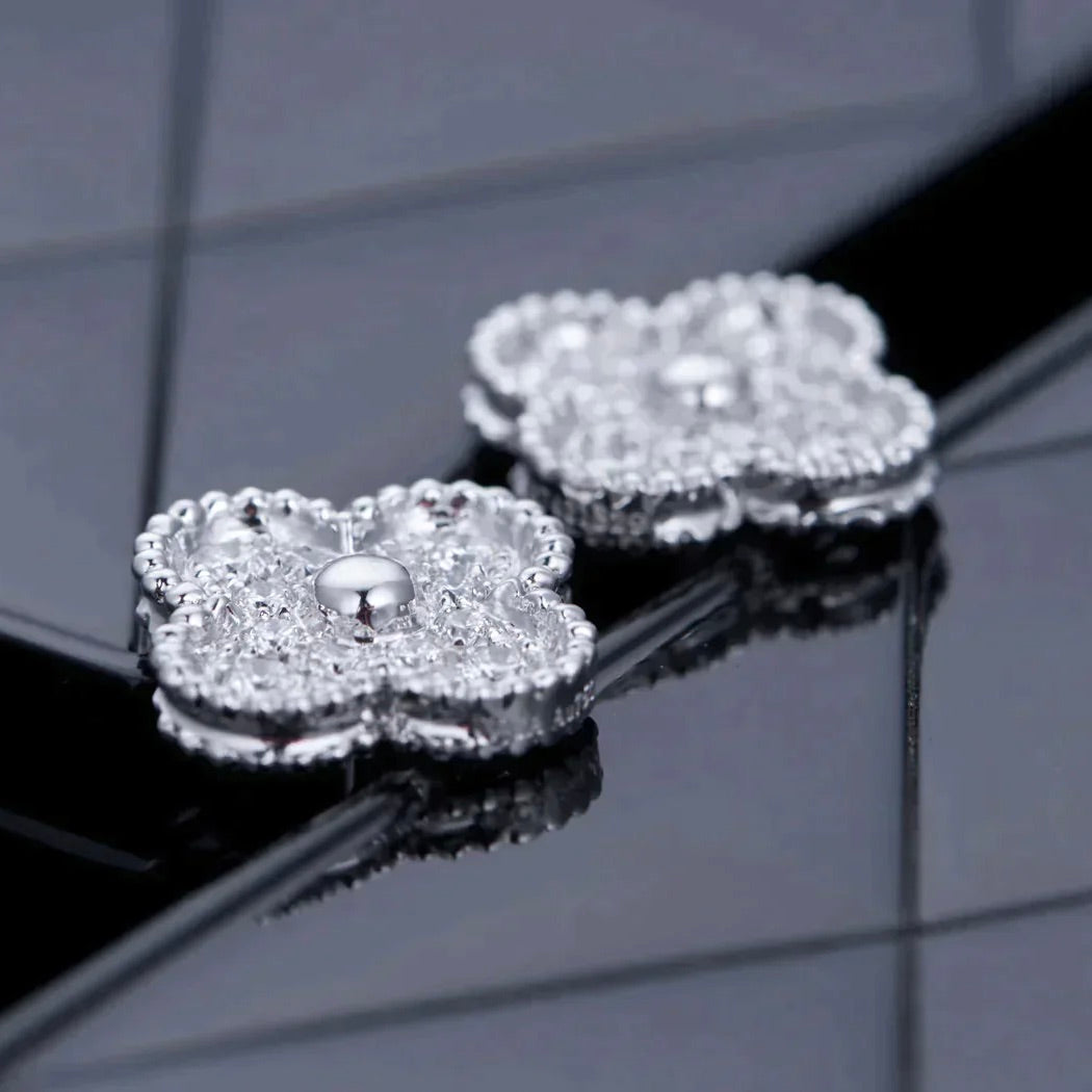 [⭐Maelin]CLOVER 1 MOTIFS DIAMOND STUD EARRINGS SILVER