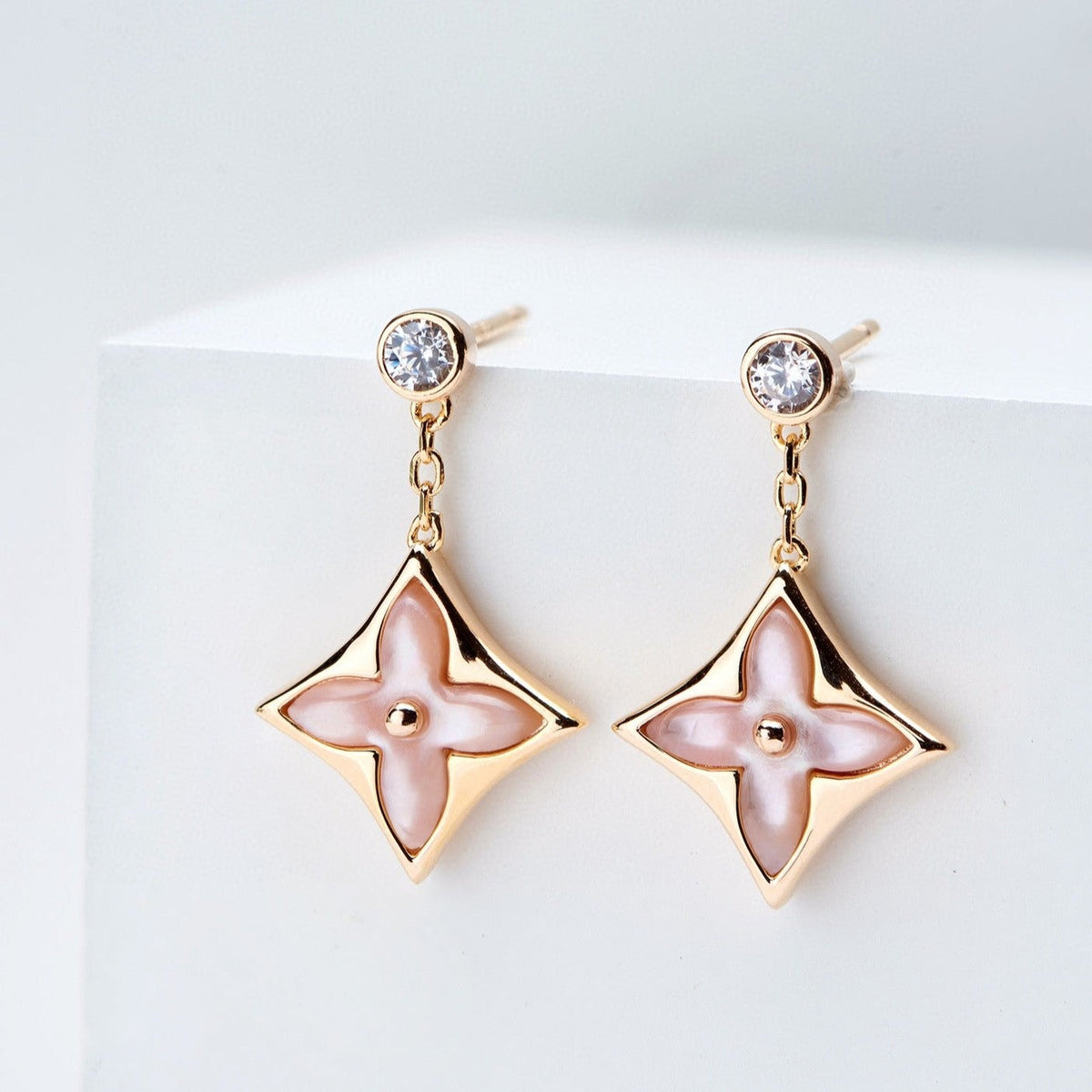 [⭐Maelin]DOUBLE STAR PINK GOLD MOP DROP EARRINGS