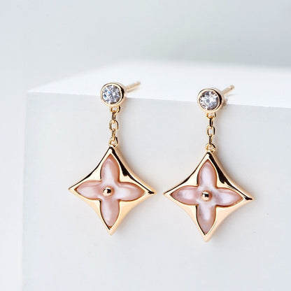 [⭐Maelin]DOUBLE STAR PINK GOLD MOP DROP EARRINGS