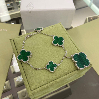 [⭐Maelin]CLOVER 5 MOTIFS SIVLER MALACHITE BRACELET