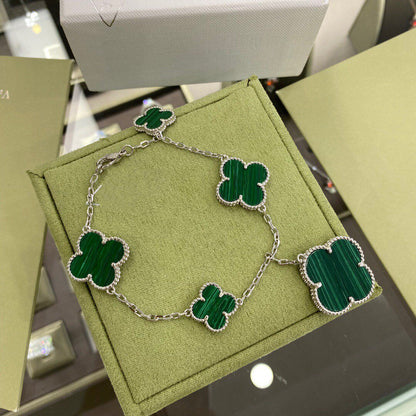 [⭐Maelin]CLOVER 5 MOTIFS SIVLER MALACHITE BRACELET