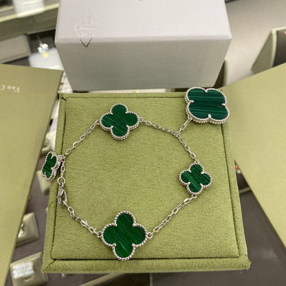 [⭐Maelin]CLOVER 5 MOTIFS SIVLER MALACHITE BRACELET