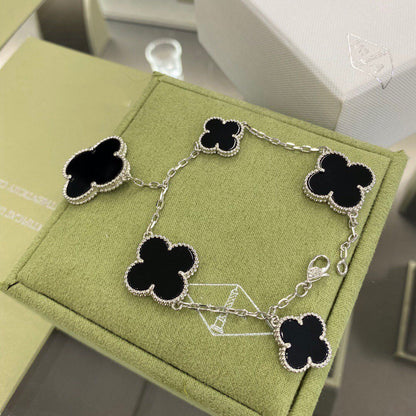[⭐Maelin]CLOVER 5 MOTIFS SIVLER ONYX BRACELET