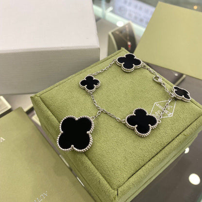 [⭐Maelin]CLOVER 5 MOTIFS SIVLER ONYX BRACELET