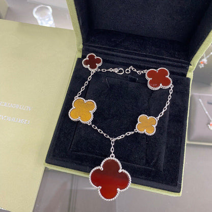 [⭐Maelin]CLOVER 5 MOTIFS SIVLER CARNELIAN TIGER EYE BRACELET