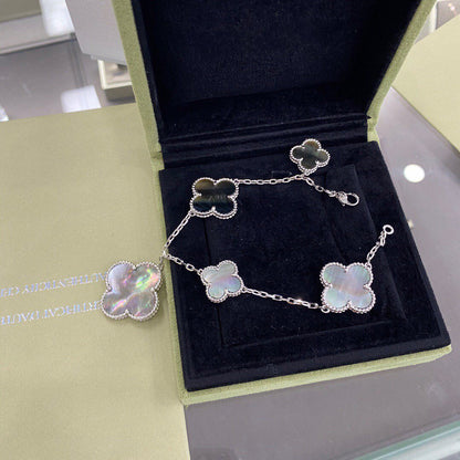 [⭐Maelin]CLOVER 5 MOTIFS SIVLER DARK MOP BRACELET