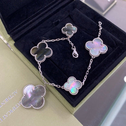 [⭐Maelin]CLOVER 5 MOTIFS SIVLER DARK MOP BRACELET