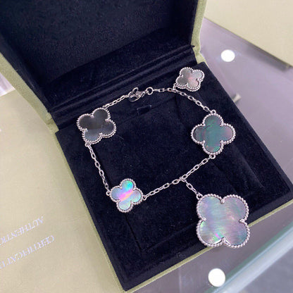 [⭐Maelin]CLOVER 5 MOTIFS SIVLER DARK MOP BRACELET