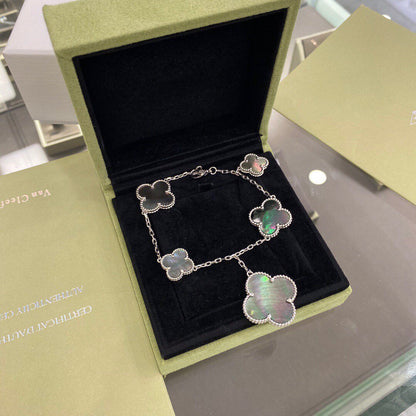 [⭐Maelin]CLOVER 5 MOTIFS SIVLER DARK MOP BRACELET