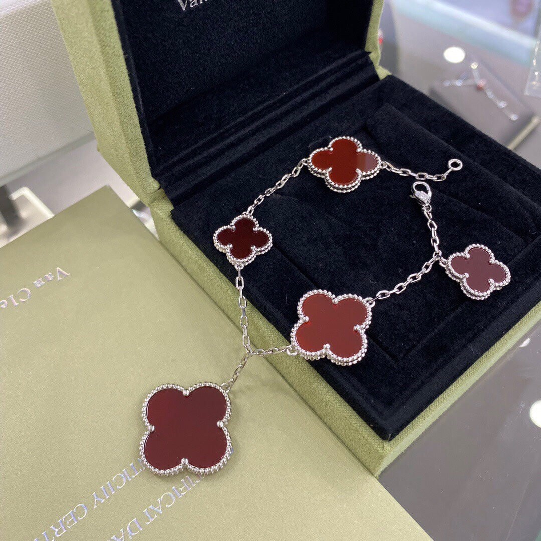 [⭐Maelin]CLOVER 5 MOTIFS SIVLER CARNELIAN BRACELET