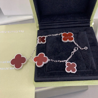 [⭐Maelin]CLOVER 5 MOTIFS SIVLER CARNELIAN BRACELET