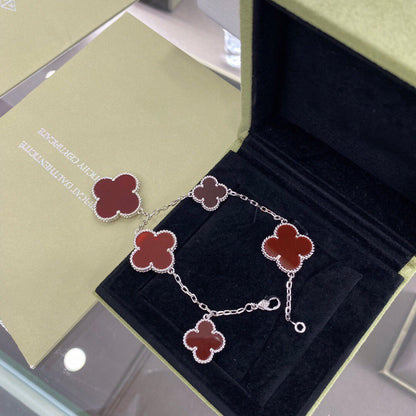 [⭐Maelin]CLOVER 5 MOTIFS SIVLER CARNELIAN BRACELET