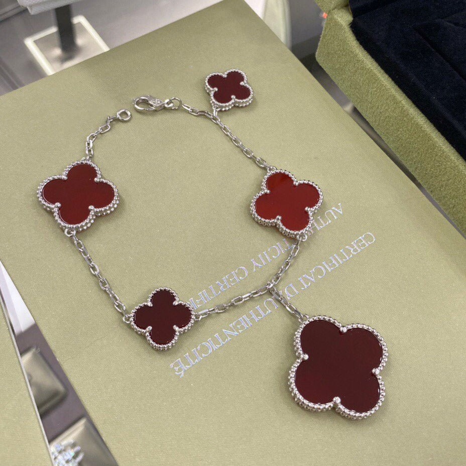 [⭐Maelin]CLOVER 5 MOTIFS SIVLER CARNELIAN BRACELET